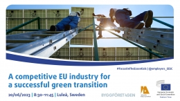 Visual of conference stating "A competitive EU industry for a successful green transition"