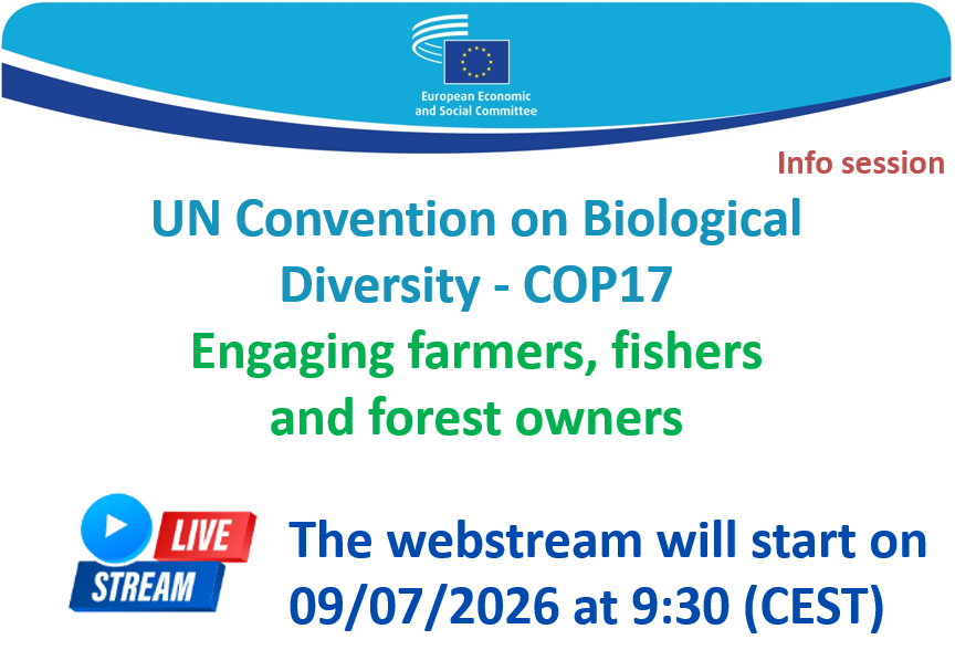UN convention on Biological diversity - COP17. Engaging farmers, fishers and forest owners. the webstream will start on 9 July 2026 at 9:30 CEST
