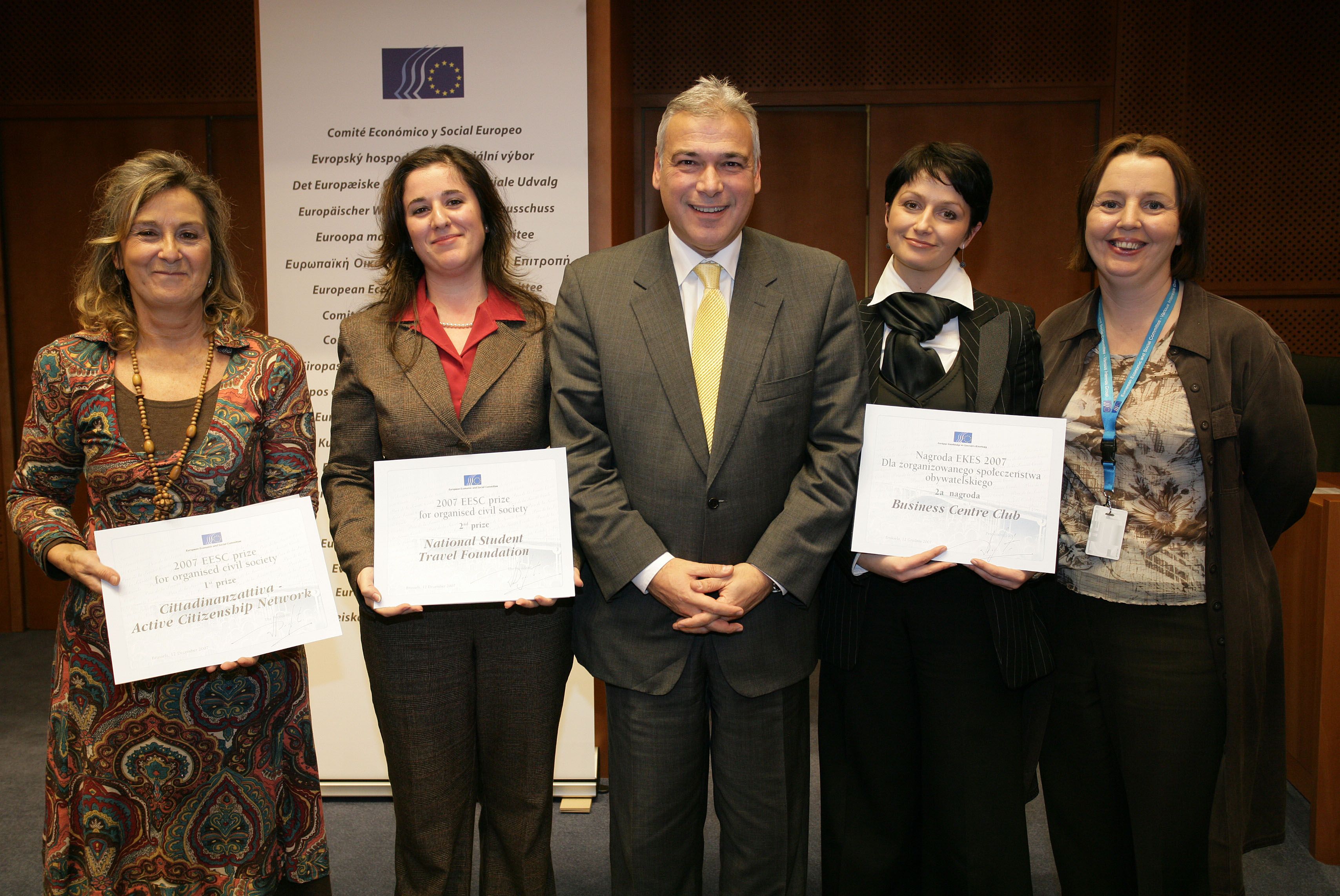 President Dimitriadis with the winners of the second civil society prize