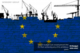 Bricks with EU flag under construction, text on the cuts of the MFF